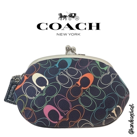 Coach Navy Optic C Rainbow Vintage Coin Bag - Picture 1 of 6